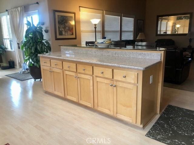 kitchen with light hardwood / wood-style flooring and light brown cabinetry