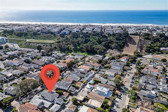 aerial view with a water view and a residential view