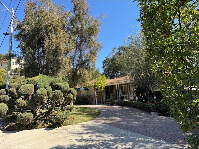 view of front of house with decorative driveway