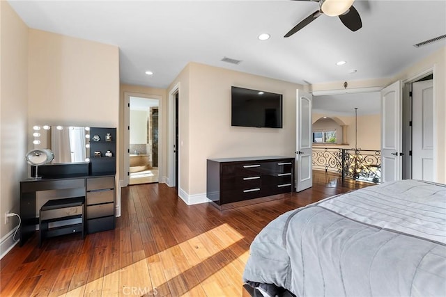 bedroom featuring ceiling fan and hardwood / wood-style floors