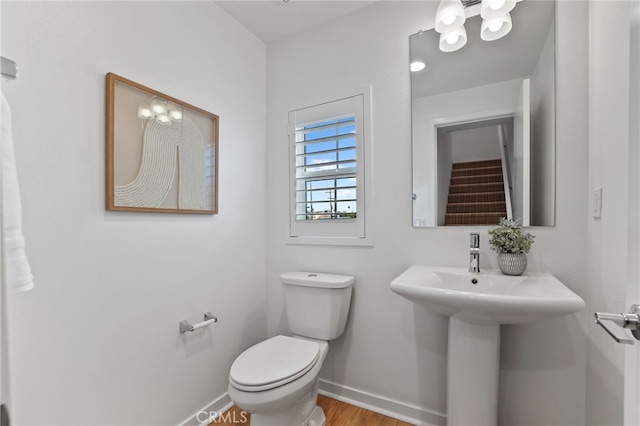 bathroom with wood-type flooring and toilet