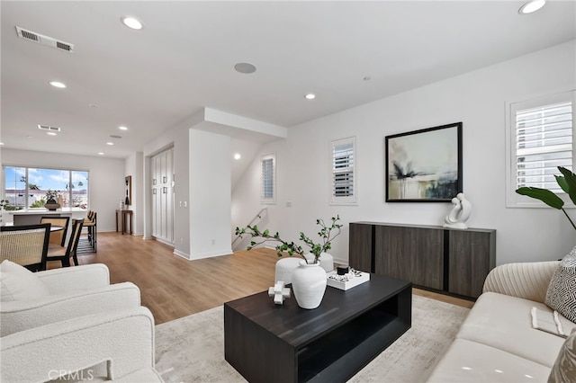 living room with light wood-type flooring