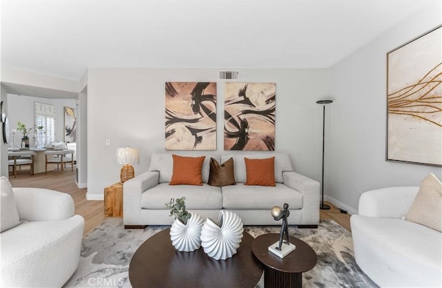 living room with light wood-type flooring