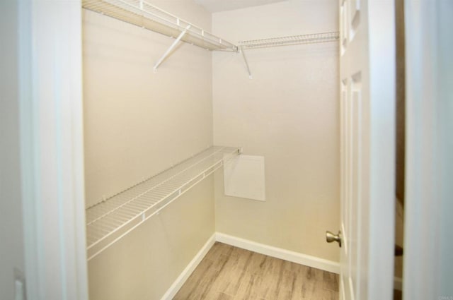 spacious closet featuring light hardwood / wood-style floors