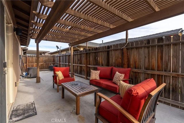 view of patio featuring an outdoor hangout area and a pergola