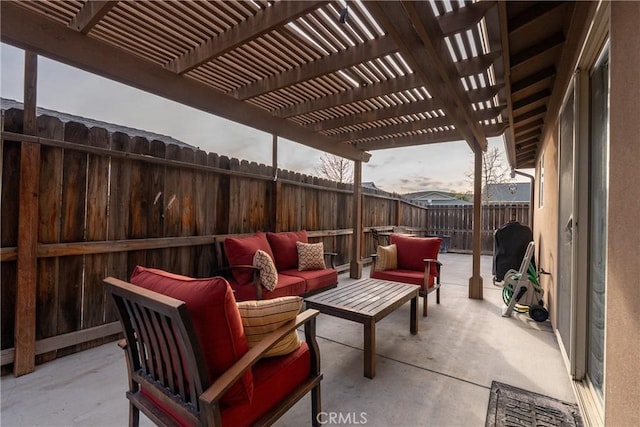 view of patio / terrace with outdoor lounge area, area for grilling, and a pergola