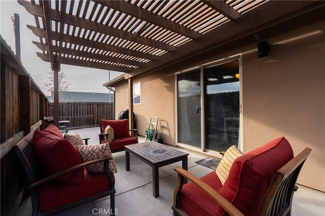 view of patio with a pergola and an outdoor hangout area