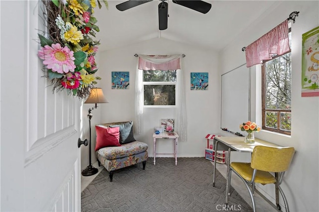 30451 San Pasqual Rd, Temecula, CA 92591 - sitting room featuring healthy amount of natural light, lofted ceiling, carpet flooring, and ceiling fan