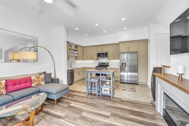 1632 Doheny Way, Dana Point, CA 92629 - living area with recessed lighting, ceiling fan, and light wood-type flooring