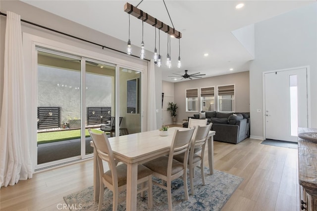 27717 Knoll View Pl, Valencia, CA 91381 - dining space with recessed lighting, ceiling fan, and light wood finished floors