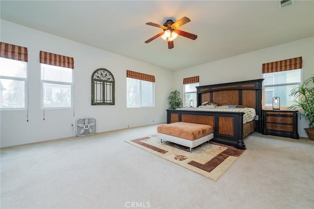 bedroom featuring carpet and ceiling fan