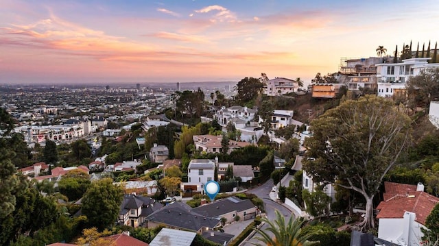 view of aerial view at dusk