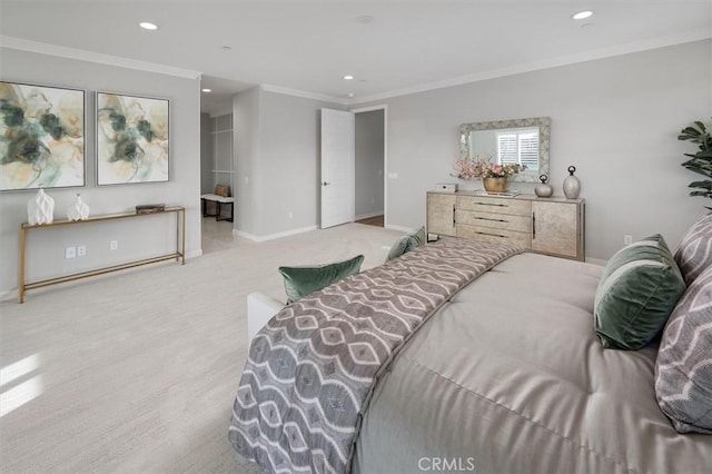 bedroom with crown molding and wood-type flooring