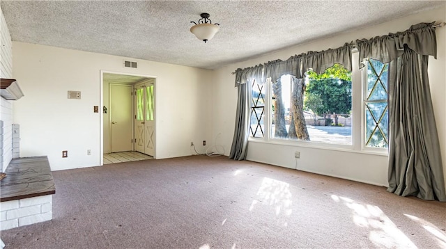 carpeted spare room with plenty of natural light and a textured ceiling