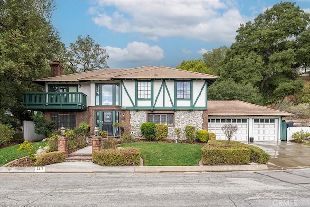 tudor house with a garage