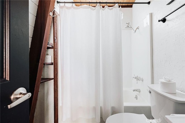 396 Kern Ave, Sugarloaf, CA 92386 - bathroom with toilet and shower / bath combination with curtain