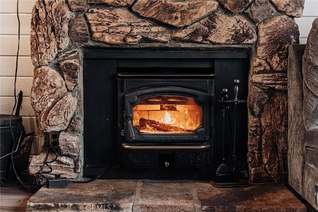 details featuring a wood stove