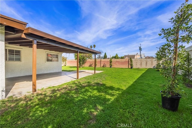 view of yard featuring a patio area and a fenced backyard