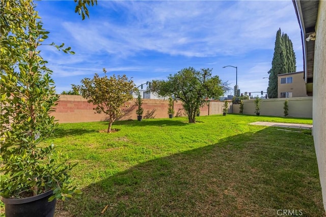 view of yard featuring a fenced backyard