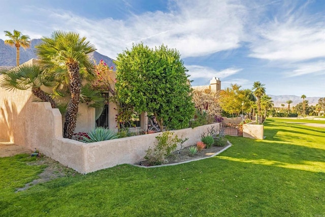 view of yard featuring a mountain view