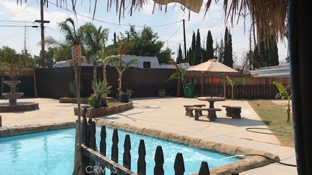 view of pool featuring a patio area, a fenced backyard, and a fenced in pool