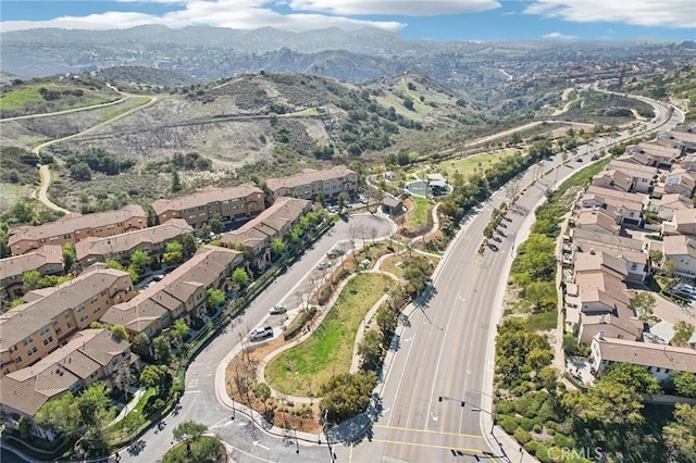 aerial view featuring a residential view and a mountain view