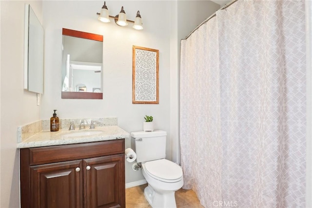 bathroom featuring toilet, tile patterned flooring, and vanity