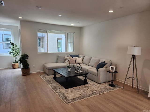 living room with light wood-type flooring