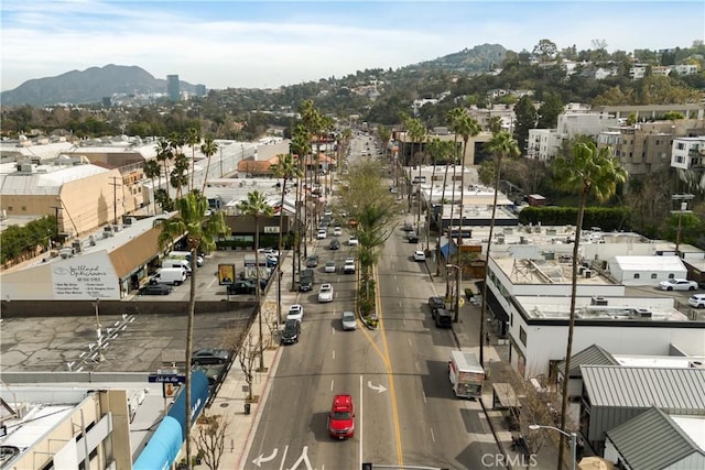 bird's eye view with a mountain view