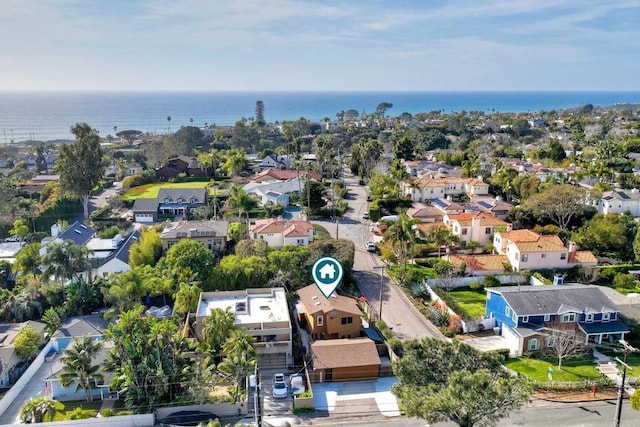 aerial view with a residential view and a water view