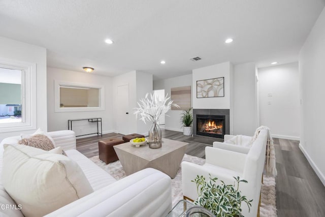 living room with hardwood / wood-style flooring