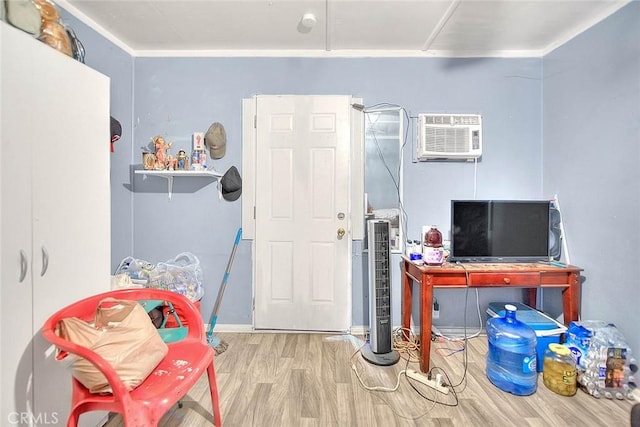 946 E J St, Ontario, CA 91764 - interior space with an AC wall unit and wood finished floors