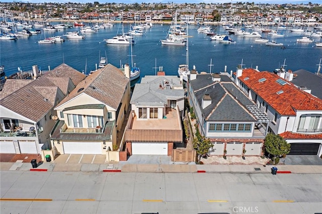 aerial view featuring a water view