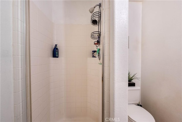 bathroom with toilet and walk in shower