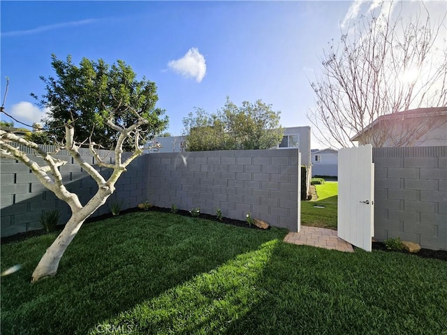 view of yard with a fenced backyard