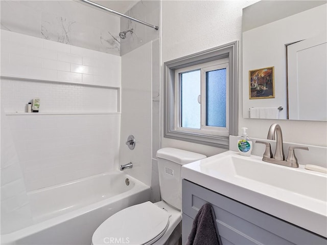 full bathroom featuring vanity, toilet, and shower / washtub combination