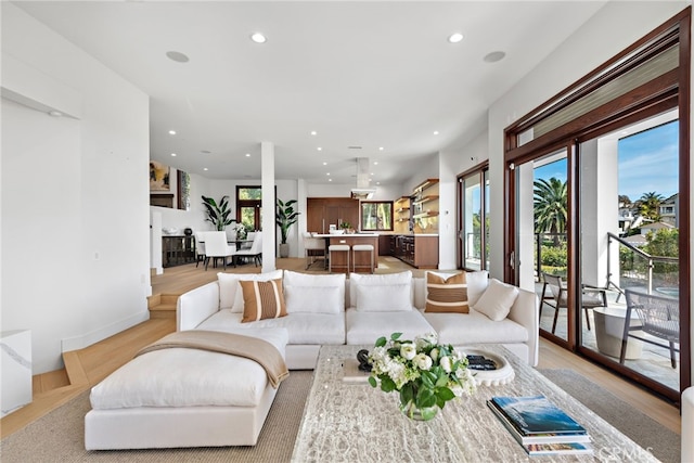 living room with light wood-type flooring