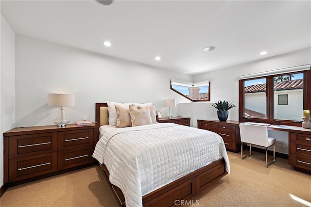 2907 Cliff Dr, Newport Beach, CA 92663 - bedroom featuring light carpet, a desk, and recessed lighting
