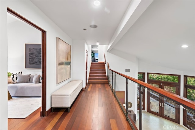 2907 Cliff Dr, Newport Beach, CA 92663 - corridor with hardwood / wood-style flooring, stairs, and recessed lighting