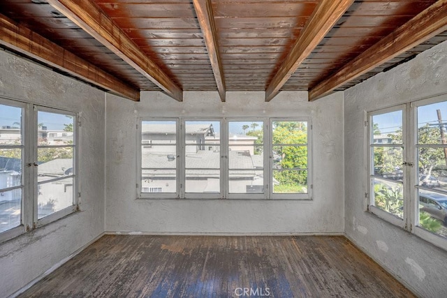 1314 E Harvard St, Glendale, CA 91205 - unfurnished sunroom featuring wooden ceiling, wood finished floors, french doors, and beamed ceiling