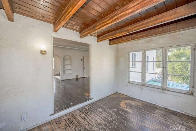 1314 E Harvard St, Glendale, CA 91205 - spare room featuring wood finished floors, beam ceiling, wood ceiling, and a textured wall