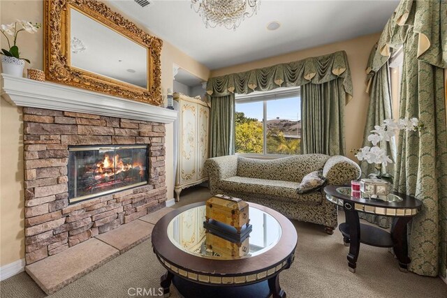 2503 N San Miguel Dr, Orange, CA 92867 - carpeted living area with a fireplace and baseboards