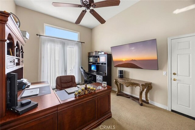 2503 N San Miguel Dr, Orange, CA 92867 - office area with light carpet, a ceiling fan, and baseboards