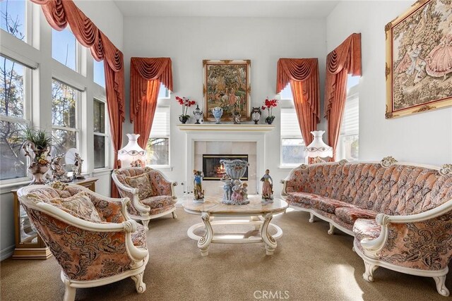 2503 N San Miguel Dr, Orange, CA 92867 - carpeted living room featuring a tile fireplace