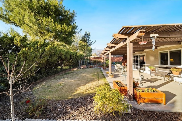 view of yard featuring a patio and a pergola