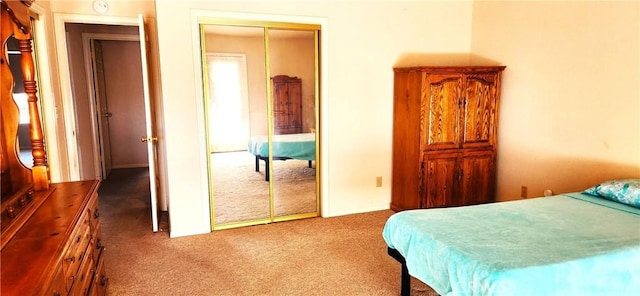 carpeted bedroom featuring a closet