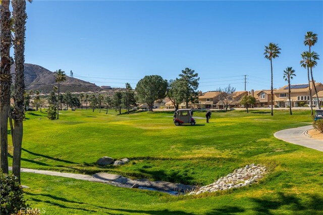 view of community featuring a yard and a mountain view