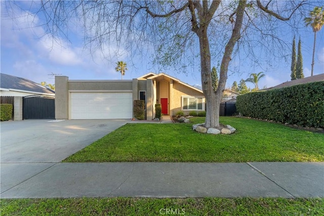 single story home with a garage and a front yard