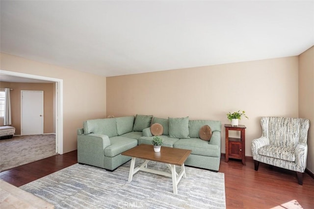 living room with dark hardwood / wood-style floors