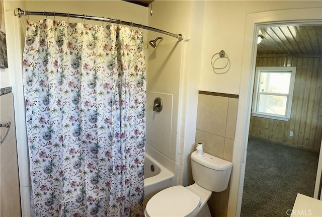 505 N Dr, Lebec, CA 93243 - full bath with shower / tub combo, toilet, and wood walls